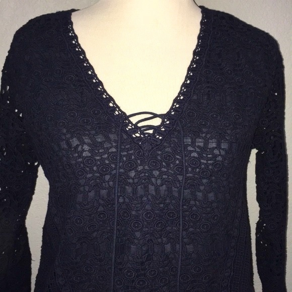 Sezane eyelet Crochet lace tie front blouse 36 - Picture 2 of 8